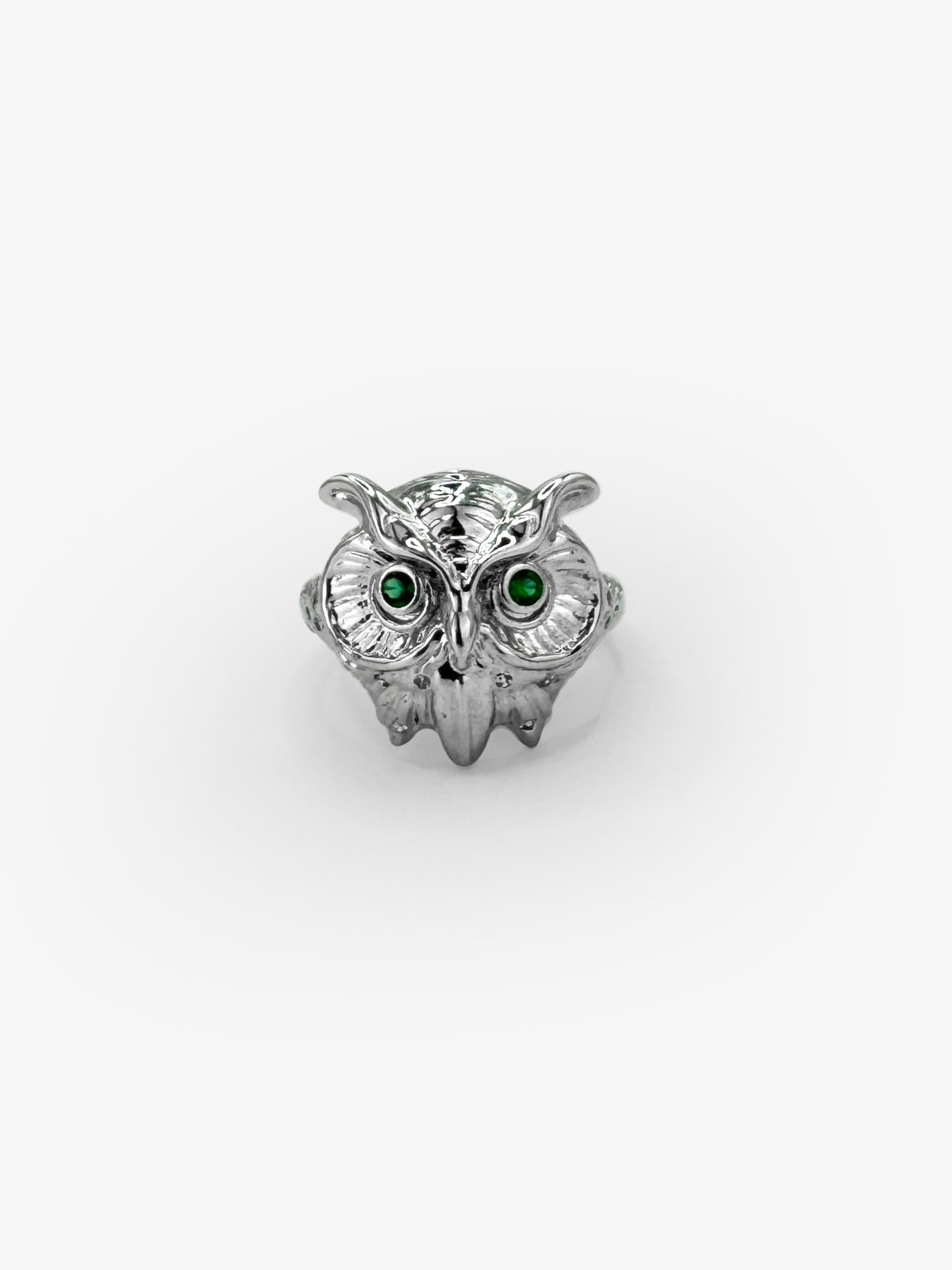 14k White Gold Owl Ring