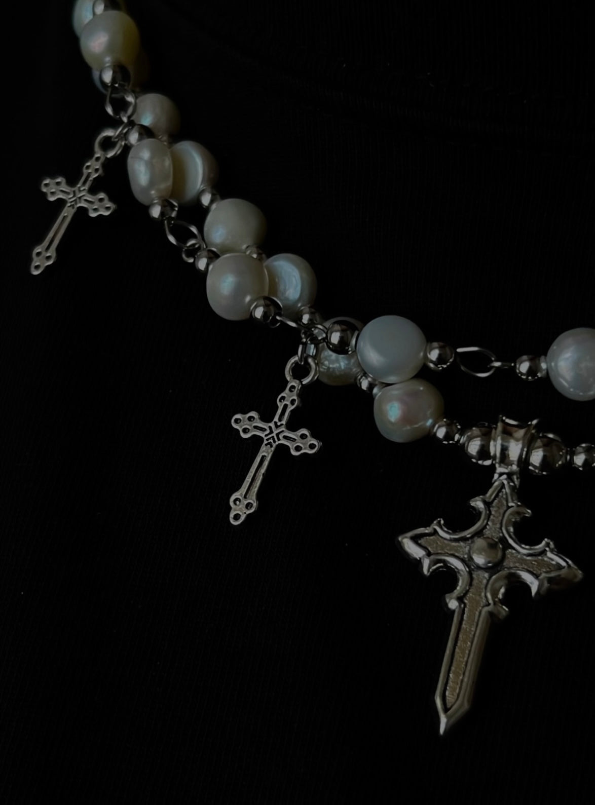 Large pearl cross necklace