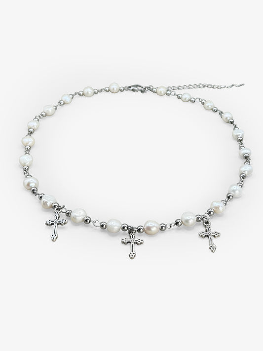 Pearl Chain Cross Necklace