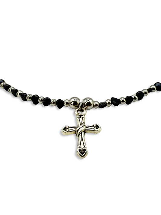 Natural Baroque Pearl Cross Necklace - Black