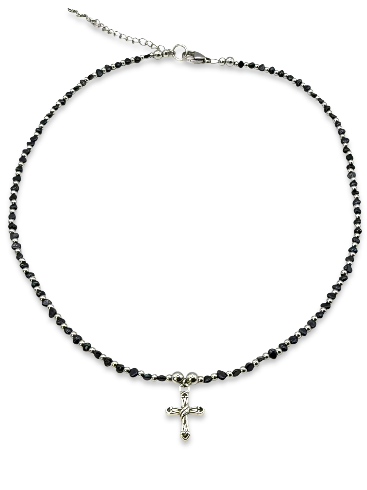 Natural Baroque Pearl Cross Necklace - Black