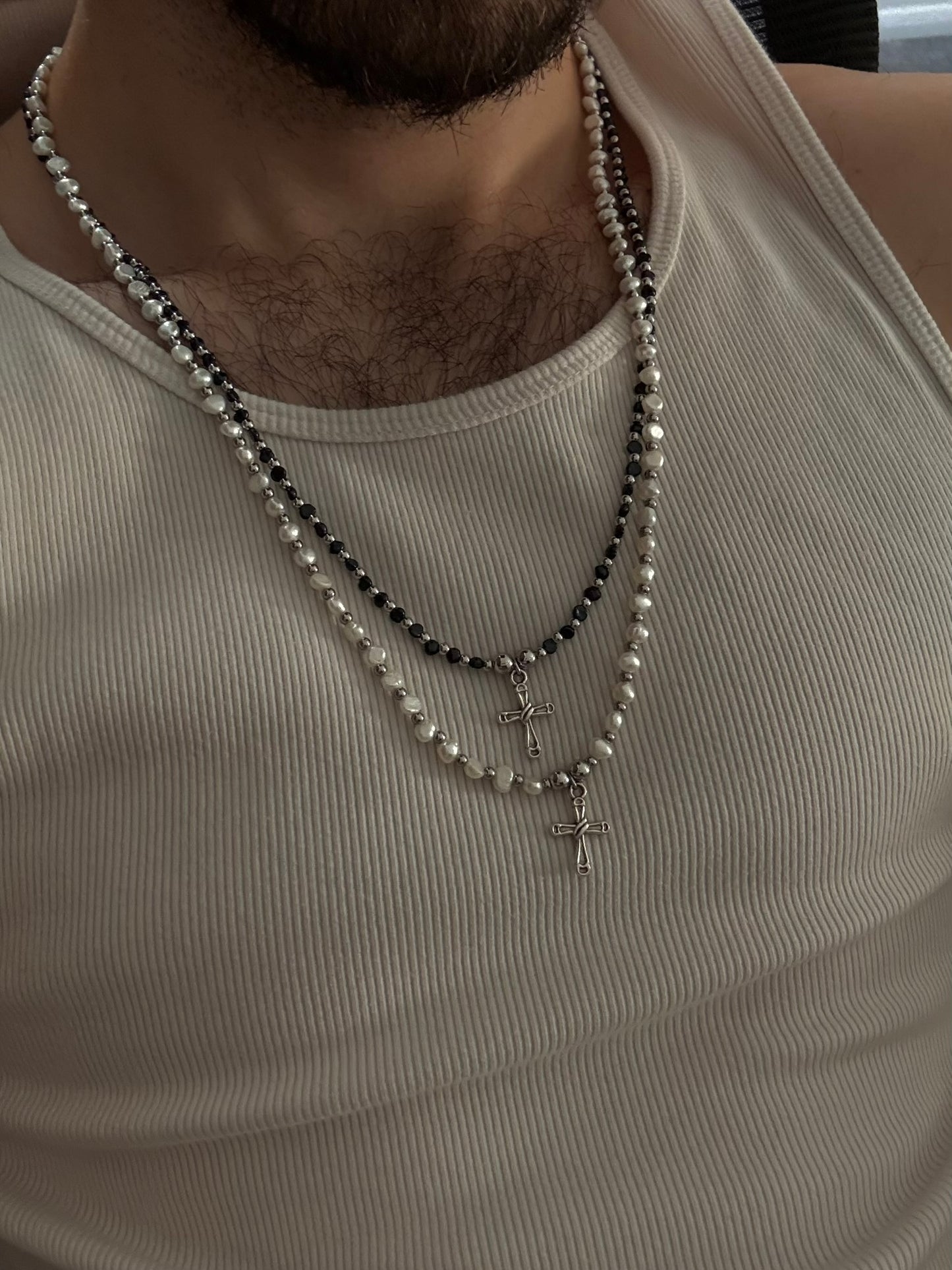 Natural Baroque Pearl Cross Necklace - Black