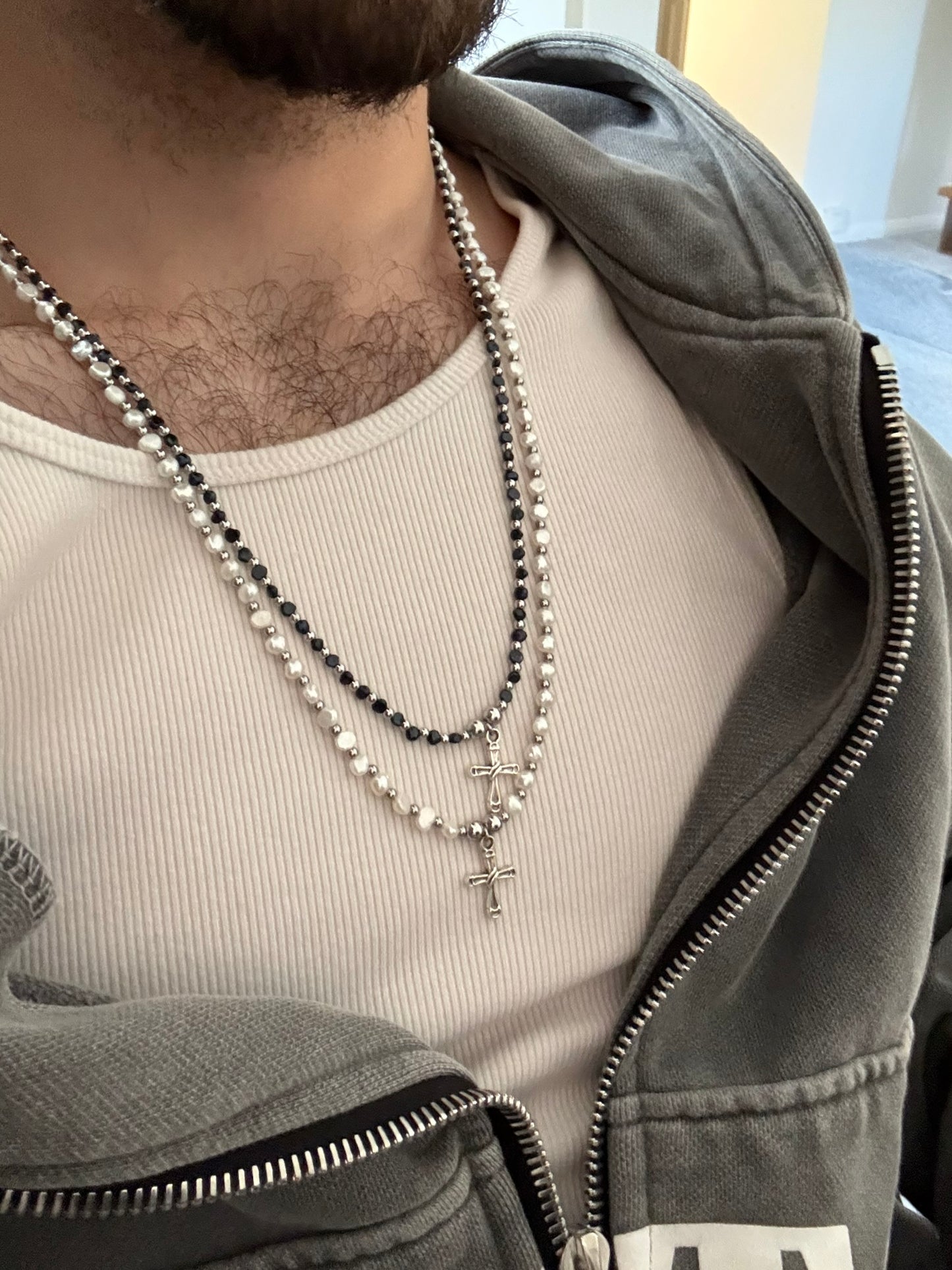 Baroque Pearl Cross Necklace - White